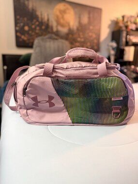 Pink Under Armour Duffle Bag Size Small With Stripe Front Accent Great for Gym
